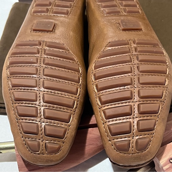 Authentic Gucci Leather Driving Shoes Loafers with Bamboo Horsebit Size 39 Tan - Picture 13 of 17